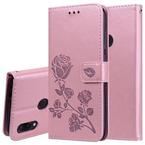 huismerk Rose reliëf horizontale Flip PU lederen case voor Xiaomi Redmi Note 7 met houder & card slots & portemonnee (Rose goud)