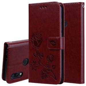 huismerk Rose reliëf horizontale Flip PU lederen draagtas voor Xiaomi Redmi Note 7 met houder & kaartsleuven & portemonnee (bruin)