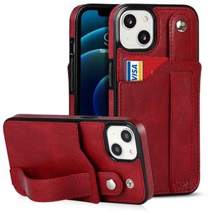 huismerk Crazy Horse Texture Shockproof TPU + PU Leather Case with Card Slot & Wrist Strap Holder For iPhone 13 mini(Red)