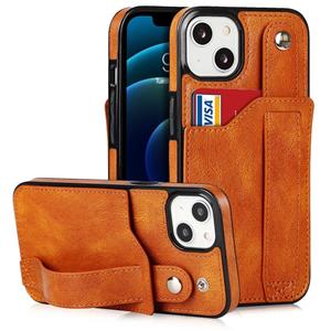 huismerk Crazy Horse Texture Shockproof TPU + PU lederen hoesje met kaartsleuf en polsbandhouder voor iPhone 13 mini (geel)