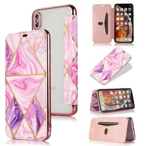 huismerk Bronzing Plating PU + TPU horizontale flip lederen tas met houder & kaartsleuf voor iPhone XS max (roze paars)