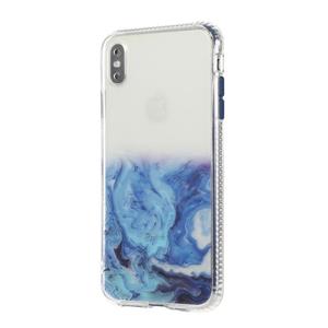 huismerk Voor iPhone XS / X Marble Patroon Glittery Powder Shockproof TPU case met afneembare knoppen(Blauw)