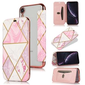 huismerk Bronzing Plating PU + TPU Horizontale Flip Leren Case met Houder & Card Slot voor iPhone XR (roze wit)