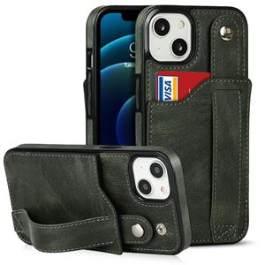 huismerk Crazy Horse Textuur Schokbestendig TPU + PU lederen tas met kaartsleuf & polsbandhouder voor iPhone 13 (Emerald Groen)