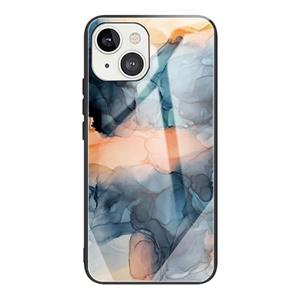 huismerk Abstract marmeren patroon glas beschermhoes voor iphone 13 (abstract blauw)