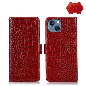 huismerk Crocodile Top Layer Cowhide Leather Phone Case For iPhone 13(Red)