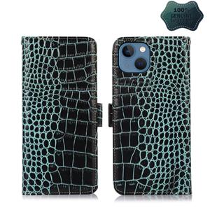 huismerk Crocodile Top Layer Cowhide Leather Phone Case For iPhone 13(Green)