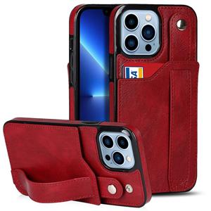 huismerk Crazy Horse Texture Shockproof TPU + PU lederen hoesje met kaartsleuf en polsbandhouder voor iPhone 13 Pro Max (rood)