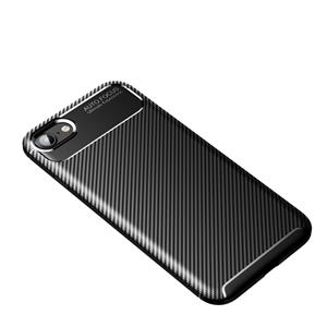 Huismerk Voor iPhone SE 2020 Carbon Fiber Texture Shockproof TPU Case(Zwart)