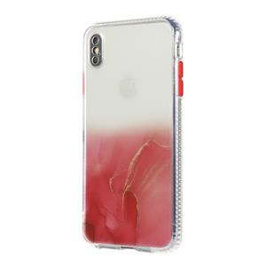 huismerk Voor iPhone XS Max Marble Patroon Glittery Powder Shockproof TPU case met afneembare knoppen(Rood)