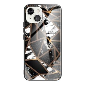 huismerk Abstract marmeren patroon glas beschermhoes voor iphone 13 (rhombus zwart)