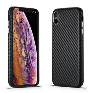 huismerk Carbon fiber lederen textuur Kevlar anti-val telefoon beschermende hoesje voor iPhone XS Max (zwart)