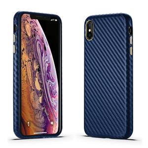 huismerk Carbon Fiber Lederen Textuur Kevlar Anti-fall Telefoon Beschermhoesje Voor iPhone XS Max (Blauw)