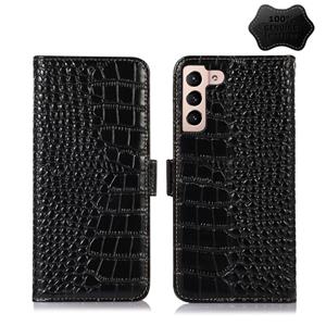 huismerk For Samsung Galaxy S22+ 5G Crocodile Top Layer Cowhide Leather Phone Case(Black)