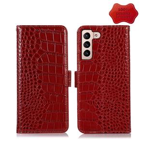 huismerk For Samsung Galaxy S22+ 5G Crocodile Top Layer Cowhide Leather Phone Case(Red)