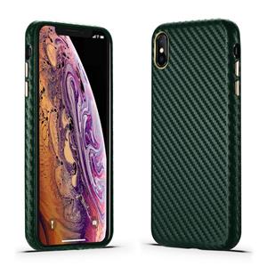 huismerk Carbon fiber lederen textuur Kevlar anti-val telefoon beschermende hoesje voor iPhone XS Max (groen)