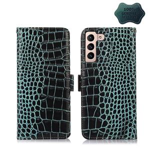 huismerk For Samsung Galaxy S22+ 5G Crocodile Top Layer Cowhide Leather Phone Case(Green)