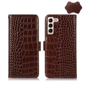 huismerk For Samsung Galaxy S22+ 5G Crocodile Top Layer Cowhide Leather Phone Case(Brown)