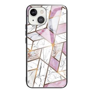 huismerk Abstract marmeren patroon glas beschermhoes voor iphone 13 mini (rhombus wit paars)