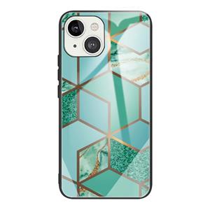 huismerk Abstract marmeren patroon glazen beschermhoes voor iPhone 13 Mini (Rhombus Groen)