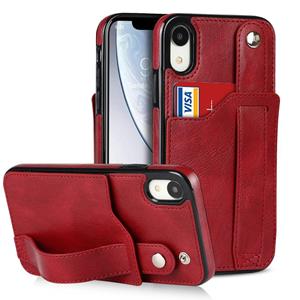 huismerk Crazy Horse Texture Shockproof TPU + PU Leather Case with Card Slot & Wrist Strap Holder For iPhone XR(Red)