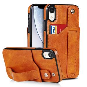 huismerk Crazy Horse Texture Schokbestendige TPU + PU lederen tas met kaartsleuf & polsbandhouder voor iPhone XR