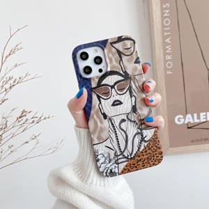 huismerk Shockproof Half-inclusive Leopard Pattern Protective Case For iPhone 13(Glasses Girl)