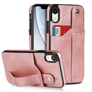 huismerk Crazy Horse Texture Shockproof TPU + PU lederen hoesje met kaartsleuf en polsbandhouder voor iPhone XR (roségoud)