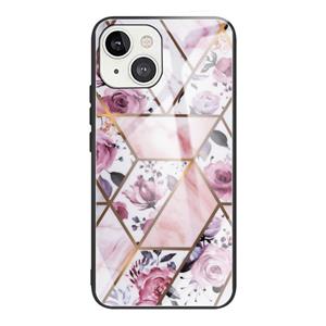 huismerk Abstract marmeren patroon glas beschermhoes voor iphone 13 mini (rhombus rose)