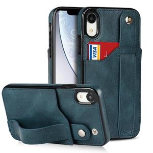 huismerk Crazy Horse Texture Shockproof TPU + PU Leather Case with Card Slot & Wrist Strap Holder For iPhone XR(Sapphire Blue)