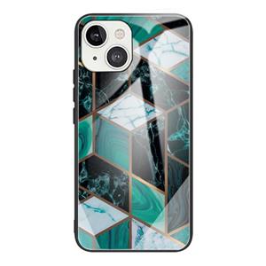 huismerk Abstract marmeren patroon glas beschermhoes voor iphone 13 mini (rhombus donkergroen)