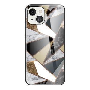 huismerk Abstract marmeren patroon glas beschermhoes voor iphone 13 mini (gouden rhombus)