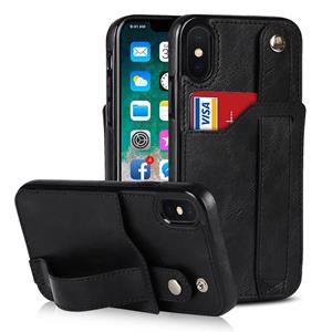 huismerk Crazy Horse Texture Schokbestendige TPU + PU lederen tas met kaartsleuf & polsbandhouder voor iPhone XS max