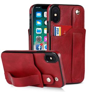 huismerk Crazy Horse Texture Shockproof TPU + PU lederen hoesje met kaartsleuf en polsbandhouder voor iPhone XS Max (rood)