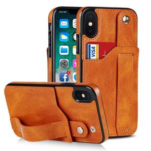 huismerk Crazy Horse Texture Shockproof TPU + PU lederen tas met kaartsleuf & polsbandhouder voor iPhone XS MAX