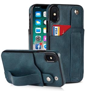 huismerk Crazy Horse Texture Shockproof TPU + PU Leather Case with Card Slot & Wrist Strap Holder For iPhone XS Max(Sapphire Blue)