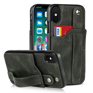 huismerk Crazy Horse Texture Shockproof TPU + PU Leather Case with Card Slot & Wrist Strap Holder For iPhone XS Max(Emerald Green)