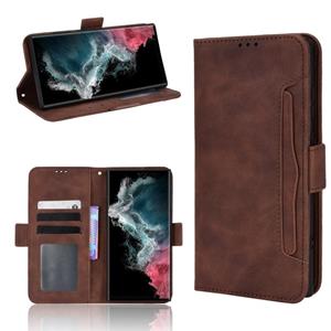 huismerk Voor Samsung Galaxy S22 Ultra 5G Skin Feel Calf Pattern Leather Phone Case (Brown)