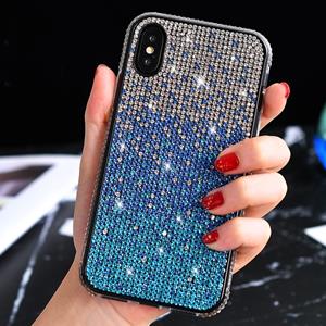 huismerk TPU + epoxy Flash Diamond Tri-Color Gradient telefoon beschermende case voor iPhone XS/X (gradiënt blauw)