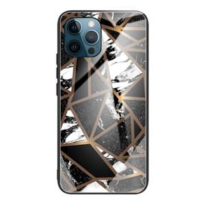 huismerk Abstract marmeren patroon glas beschermhoes voor iphone 13 pro (rhombus zwart)