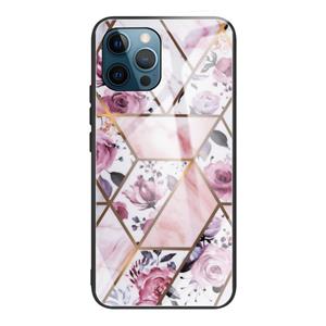 huismerk Abstract marmeren patroon glazen beschermhoes voor iPhone 13 Pro (Rhombus Rose)