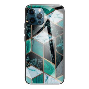 huismerk Abstract Marmeren Patroon Glas Beschermend geval voor iPhone 13 Pro (Rhombus Dark Green)