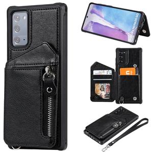 huismerk For Samsung Galaxy Note20 Zipper Double Buckle Shockproof Protective Case with Stand & Photo Holder & Wallet Function(Black)