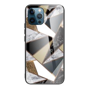 huismerk Abstract Marmeren Patroon Glas Beschermend Case voor iPhone 13 Pro (Rhombus Golden)