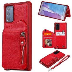 huismerk For Samsung Galaxy Note20 Zipper Double Buckle Shockproof Protective Case with Stand & Photo Holder & Wallet Function(Red)