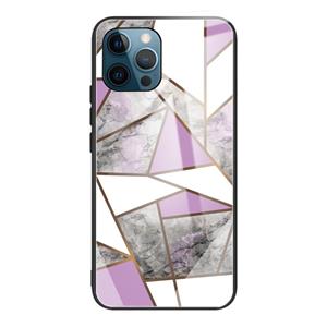 huismerk Abstract Marmeren Patroon Glas Beschermend Case voor iPhone 13 Pro (Rhombus Gray Purple)