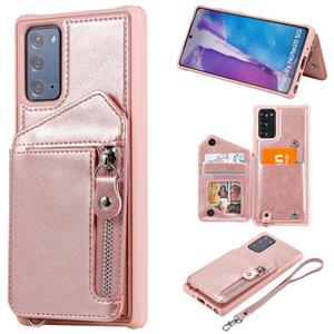 huismerk For Samsung Galaxy Note20 Zipper Double Buckle Shockproof Protective Case with Stand & Photo Holder & Wallet Function(Rose Gold)