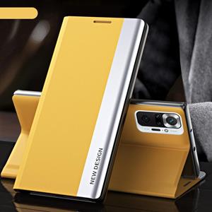 huismerk For Xiaomi Redmi Note 10 Pro / Note 10 Pro Max Side Electroplated Magnetic Ultra-Thin Horizontal Flip Leather Case with Holder(Yellow)