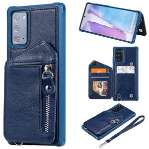 huismerk For Samsung Galaxy Note20 Zipper Double Buckle Shockproof Protective Case with Stand & Photo Holder & Wallet Function(Blue)