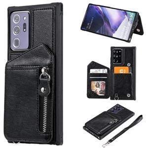 huismerk For Samsung Galaxy Note20 Ultra Zipper Double Buckle Shockproof Protective Case with Stand & Photo Holder & Wallet Function(Black)